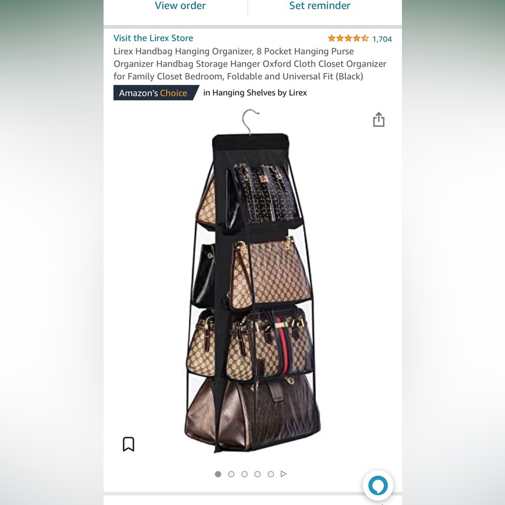 Lirex Handbag Hanging Organizer, 8 Pocket Hanging Purse organizer
